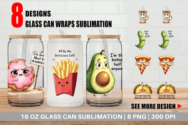 Glass Can Funny Food Puns Valentine Sarcastic Love Bites Watercolor Sublimation artnoy 