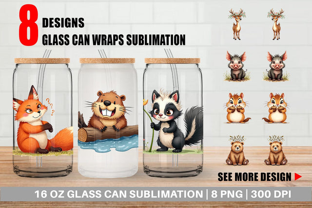 Glass Can Funny Morning After Forest Animals Watercolor Sublimation artnoy 