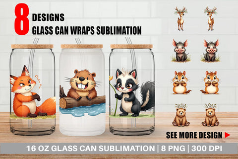 Glass Can Funny Morning After Forest Animals Watercolor Sublimation artnoy 