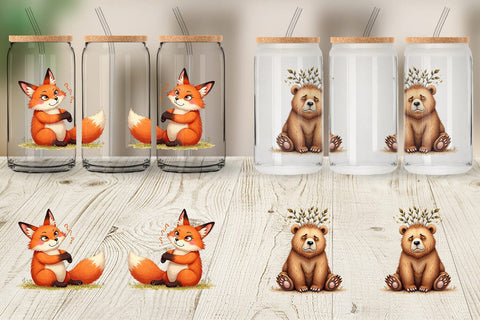 Glass Can Funny Morning After Forest Animals Watercolor Sublimation artnoy 