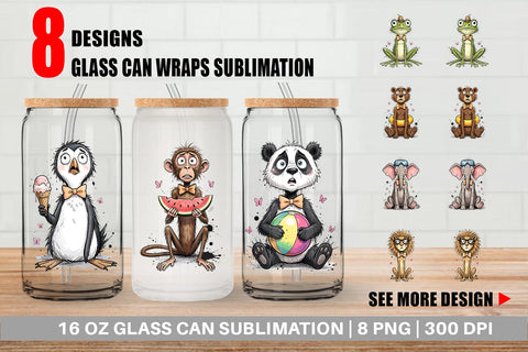Glass Can Funny Skinny Summer Animal Sublimation artnoy 