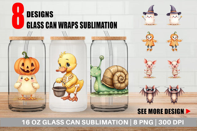 Glass Can Funny Spooky Faces Sublimation artnoy 