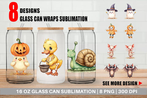 Glass Can Funny Spooky Faces Sublimation artnoy 