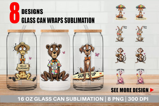Glass Can Funny Summer Quote Animals Sublimation artnoy 