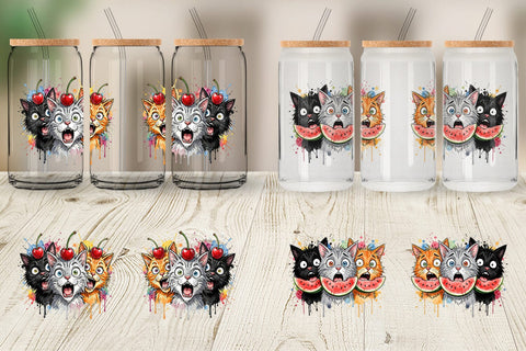 Glass Can Funny Treat Panic Cats Watercolor Sublimation artnoy 