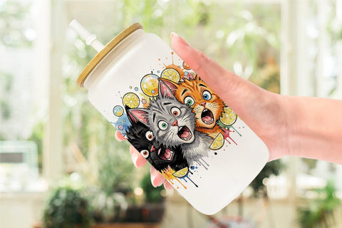 Glass Can Funny Treat Panic Cats Watercolor Sublimation artnoy 