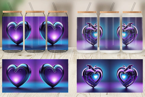 Glass Can Futuristic Purple Heart Sublimation artnoy 