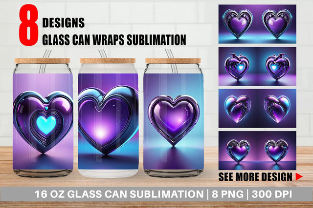 Glass Can Futuristic Purple Heart Sublimation artnoy 