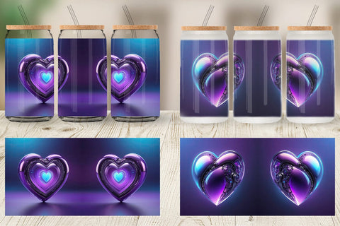 Glass Can Futuristic Purple Heart Sublimation artnoy 