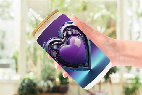 Glass Can Futuristic Purple Heart Sublimation artnoy 