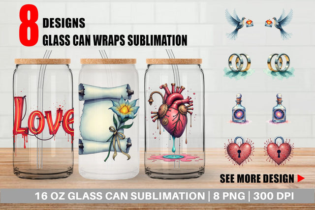 Glass Can Galactic Affection Sci-Fi Love Symbols Sublimation artnoy 