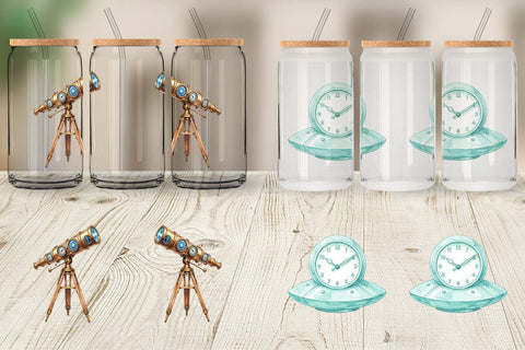 Glass Can Galactic Classroom Decor Watercolor Sublimation artnoy 