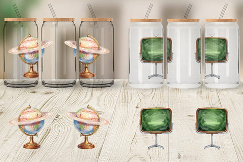 Glass Can Galactic Classroom Decor Watercolor Sublimation artnoy 