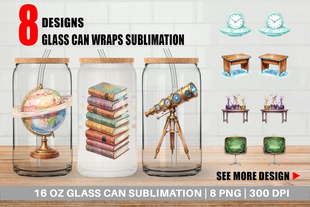 Glass Can Galactic Classroom Decor Watercolor Sublimation artnoy 