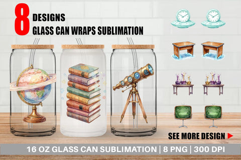 Glass Can Galactic Classroom Decor Watercolor Sublimation artnoy 