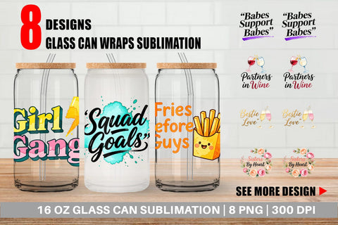 Glass Can Galentine's Day Watercolor Quotes Sublimation artnoy 