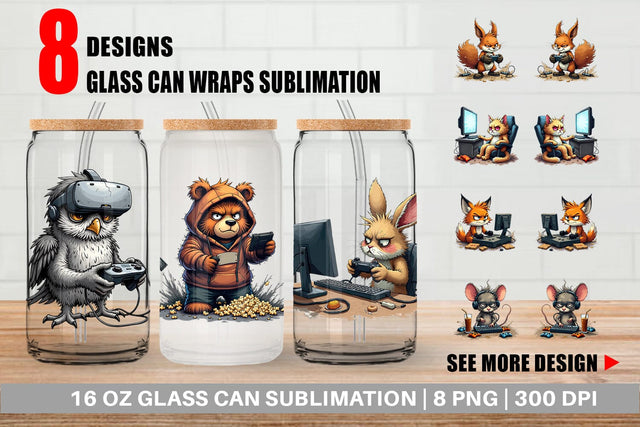 Glass Can Gamer Critters Sublimation artnoy 