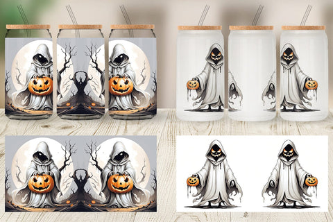 Glass Can Ghost and Pumpkin Sublimation artnoy 