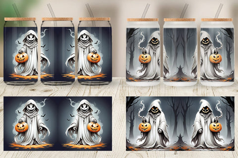 Glass Can Ghost and Pumpkin Sublimation artnoy 
