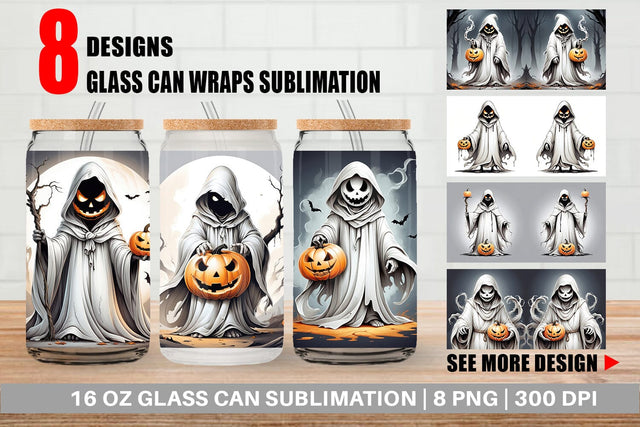 Glass Can Ghost and Pumpkin Sublimation artnoy 