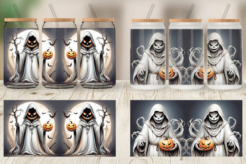 Glass Can Ghost and Pumpkin Sublimation artnoy 