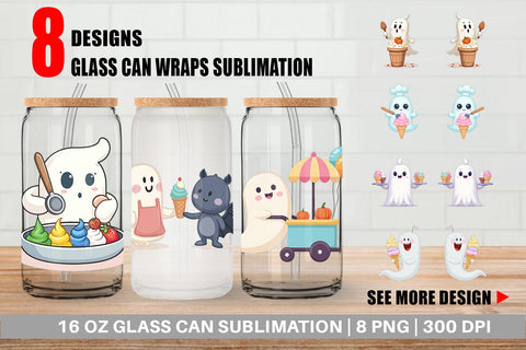 Glass Can Ghost Ice Cream Sublimation artnoy 