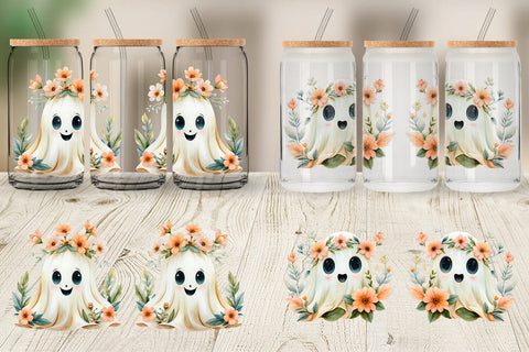 Glass Can Ghost Watercolor Floral Sublimation artnoy 