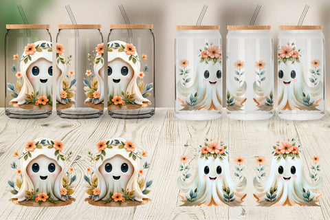 Glass Can Ghost Watercolor Floral Sublimation artnoy 