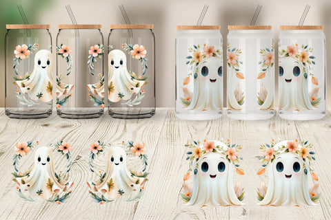 Glass Can Ghost Watercolor Floral Sublimation artnoy 
