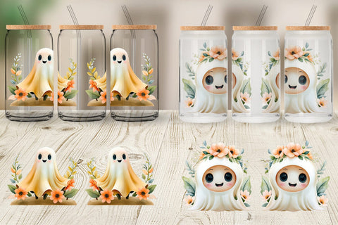 Glass Can Ghost Watercolor Floral Sublimation artnoy 