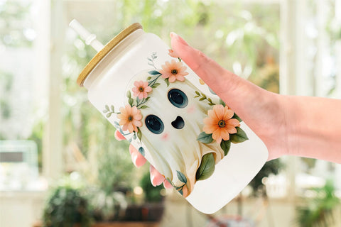Glass Can Ghost Watercolor Floral Sublimation artnoy 