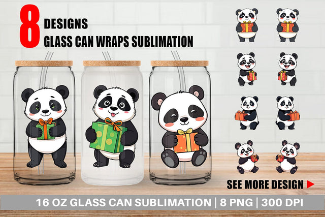Glass Can Gift Panda Sublimation artnoy 