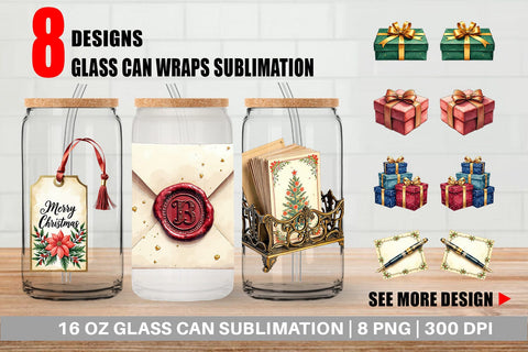 Glass Can Gilded Age Christmas Mail & Parcel Watercolor Art Sublimation artnoy 