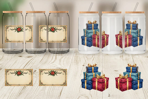 Glass Can Gilded Age Christmas Mail & Parcel Watercolor Art Sublimation artnoy 