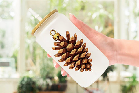 Glass Can Gilded Botanical Watercolor Christmas Sublimation artnoy 