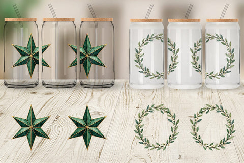 Glass Can Gilded Botanical Watercolor Christmas Sublimation artnoy 