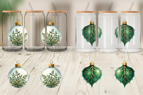 Glass Can Gilded Botanical Watercolor Christmas Sublimation artnoy 