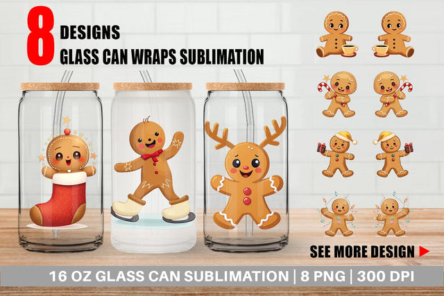 Glass Can Gingerbread Christmas Joy Sublimation artnoy 