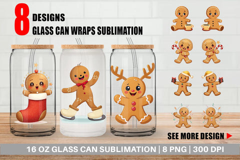 Glass Can Gingerbread Christmas Joy Sublimation artnoy 