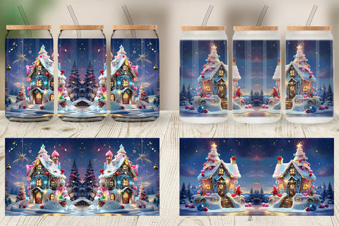 Glass Can Gingerbread House Sublimation artnoy 