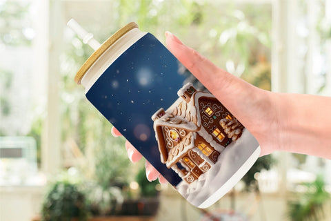 Glass Can Gingerbread House Sublimation artnoy 