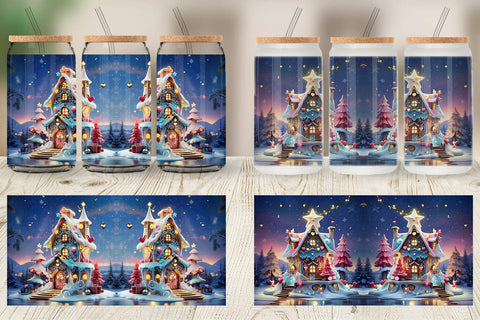Glass Can Gingerbread House Sublimation artnoy 