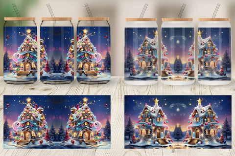 Glass Can Gingerbread House Sublimation artnoy 