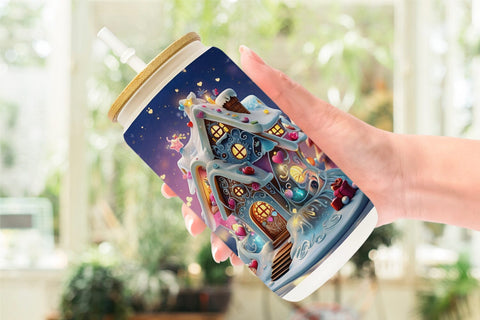 Glass Can Gingerbread House Sublimation artnoy 