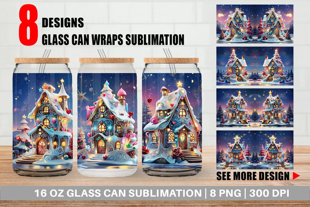 Glass Can Gingerbread House Sublimation artnoy 
