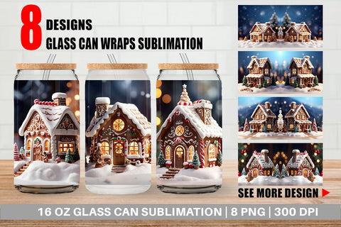 Glass Can Gingerbread House Sublimation artnoy 