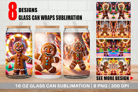 Glass Can Gingerbread Man Sublimation artnoy 