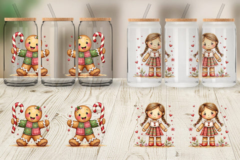 Glass Can Gingerbread Patchwork Delights Sublimation artnoy 
