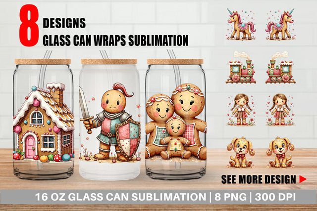 Glass Can Gingerbread Patchwork Delights Sublimation artnoy 