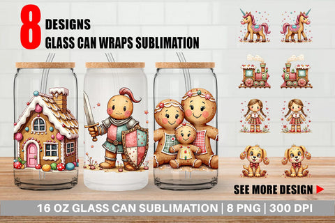 Glass Can Gingerbread Patchwork Delights Sublimation artnoy 